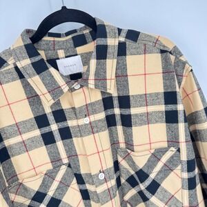Pacsun Mens Tan Black Plaid Flannel Shirt Long Sleeve‎ Button Down Cotton Large
